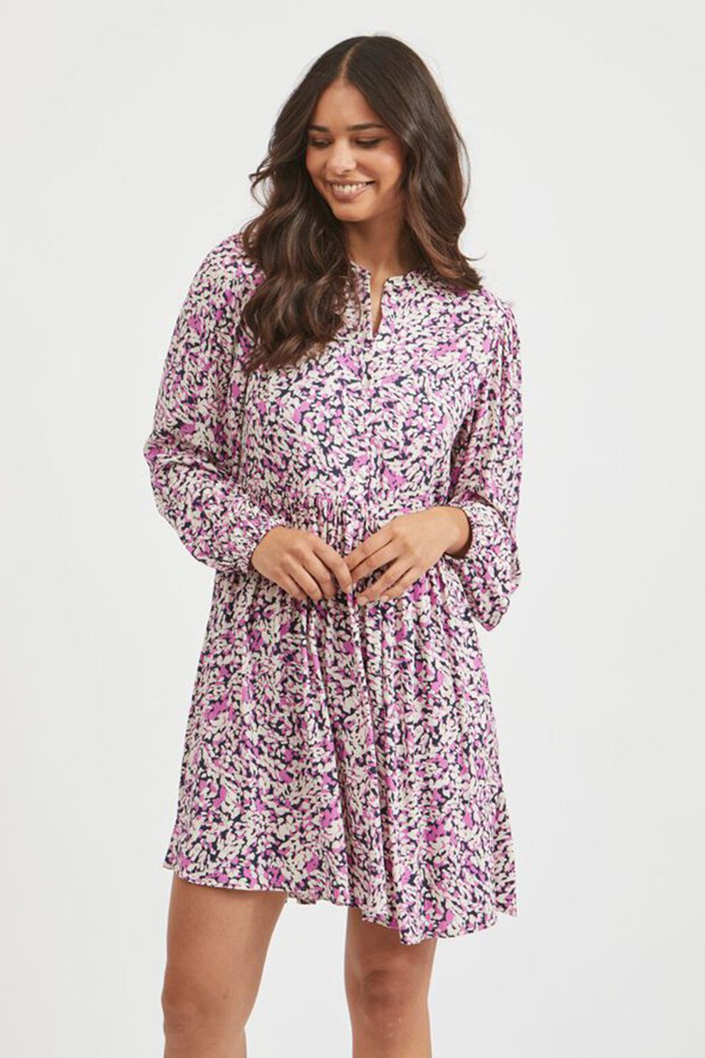 Vila, Rochie mini cu maneci lungi, alb, bleumarin, lila