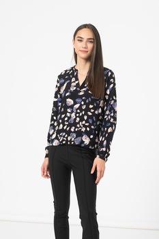 Vila, Bluza tip tunica cu model abstract Memis, Negru/Crem Vila, Bluza tip tunica cu model abstract Memis, Negru/Crem