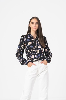 Vila, Camasa cu model abstract cu fronseuri Memis, Negru/Crem, L Vila, Camasa cu model abstract cu fronseuri Memis, Negru/Crem, L