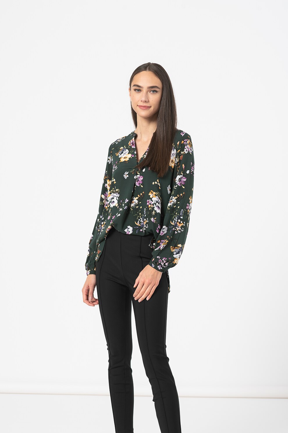 Vila, Bluza tip tunica vaporoasa Limina, Verde englez/crem