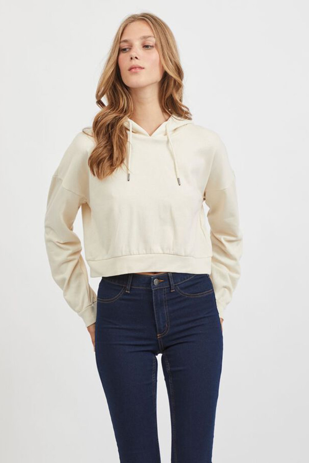 Vila, Hanorac crop cu snur, Crem