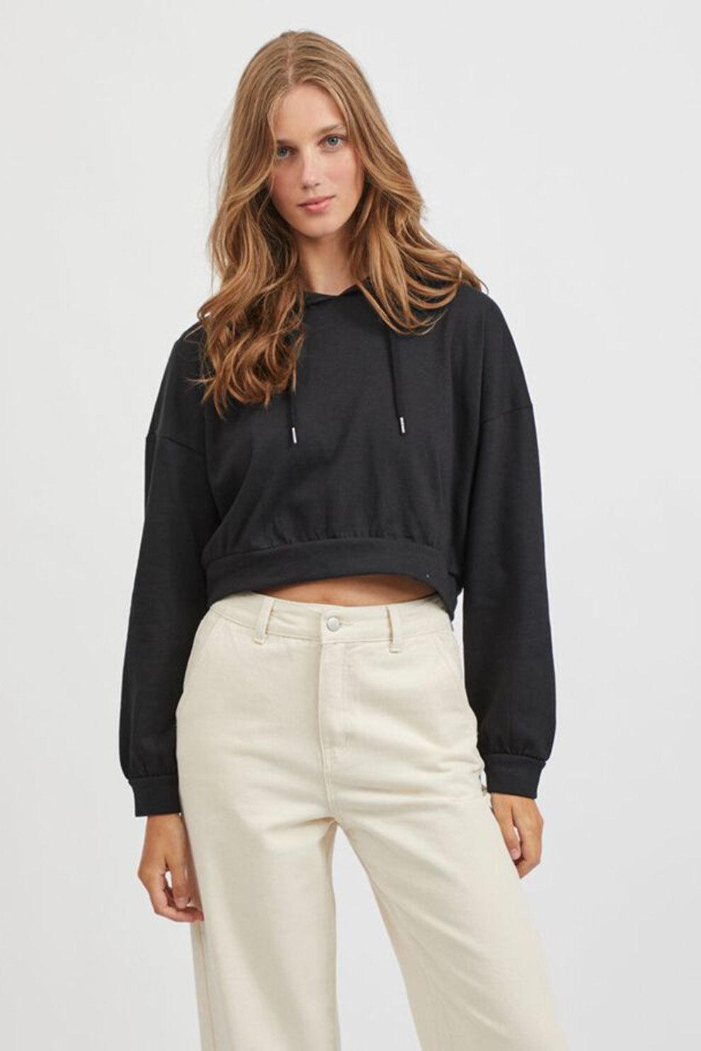 Vila, Hanorac crop cu snur, Negru