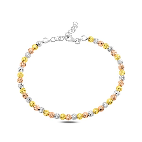 Bratara argint 925 cu margele taiate in forma de diamant, placata cu rodiu - Lungime 16,5 cm