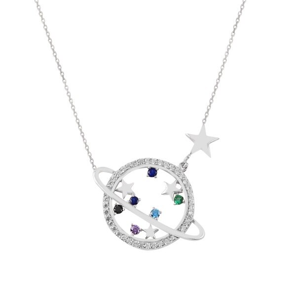 Colier argint Saturn & Star cu zirconii, BeSpecial, CTU0154