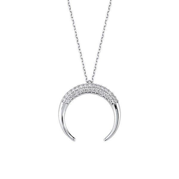 Colier argint corn dublu cu zirconii, BeSpecial, CTU0133