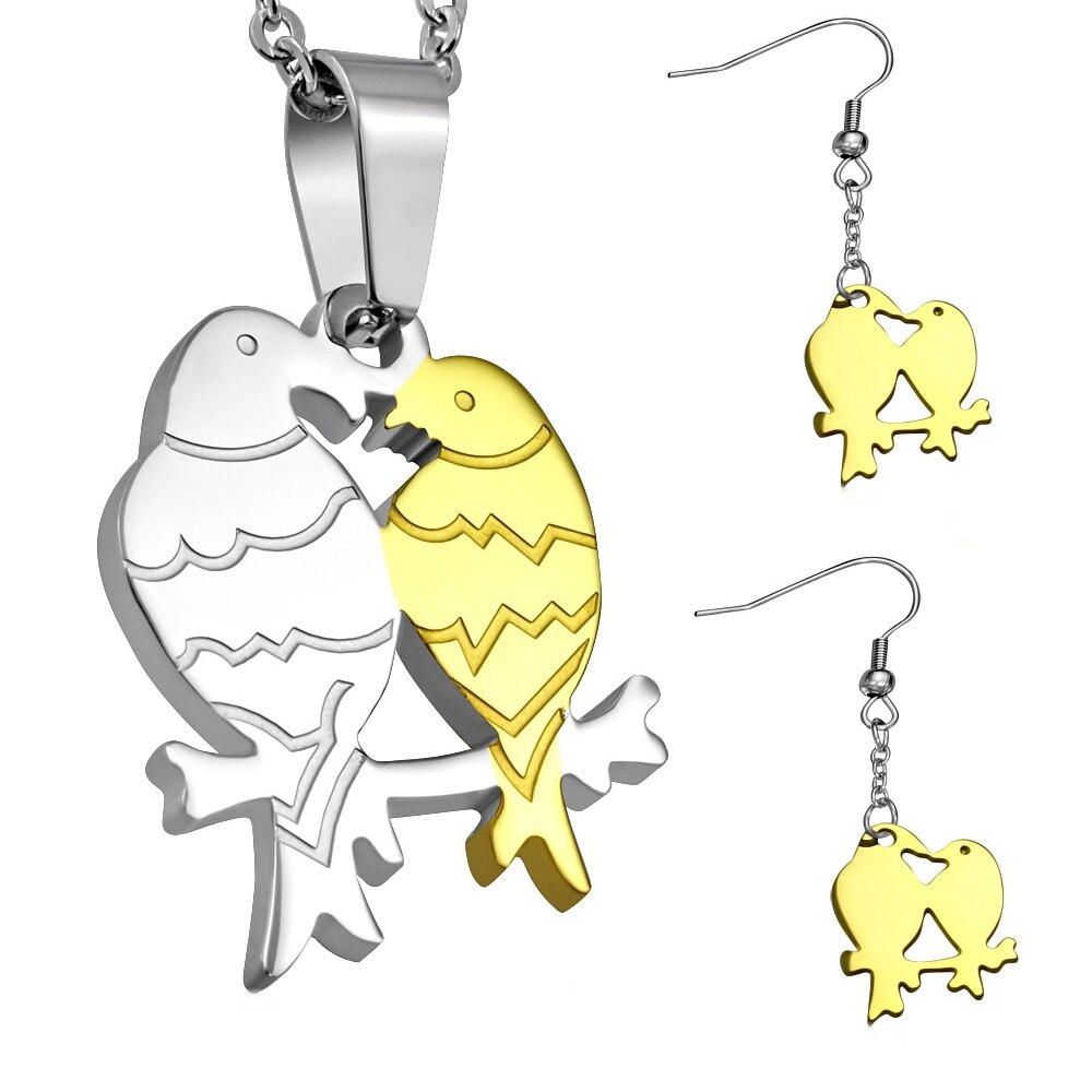 Set inox cu pasari aurii