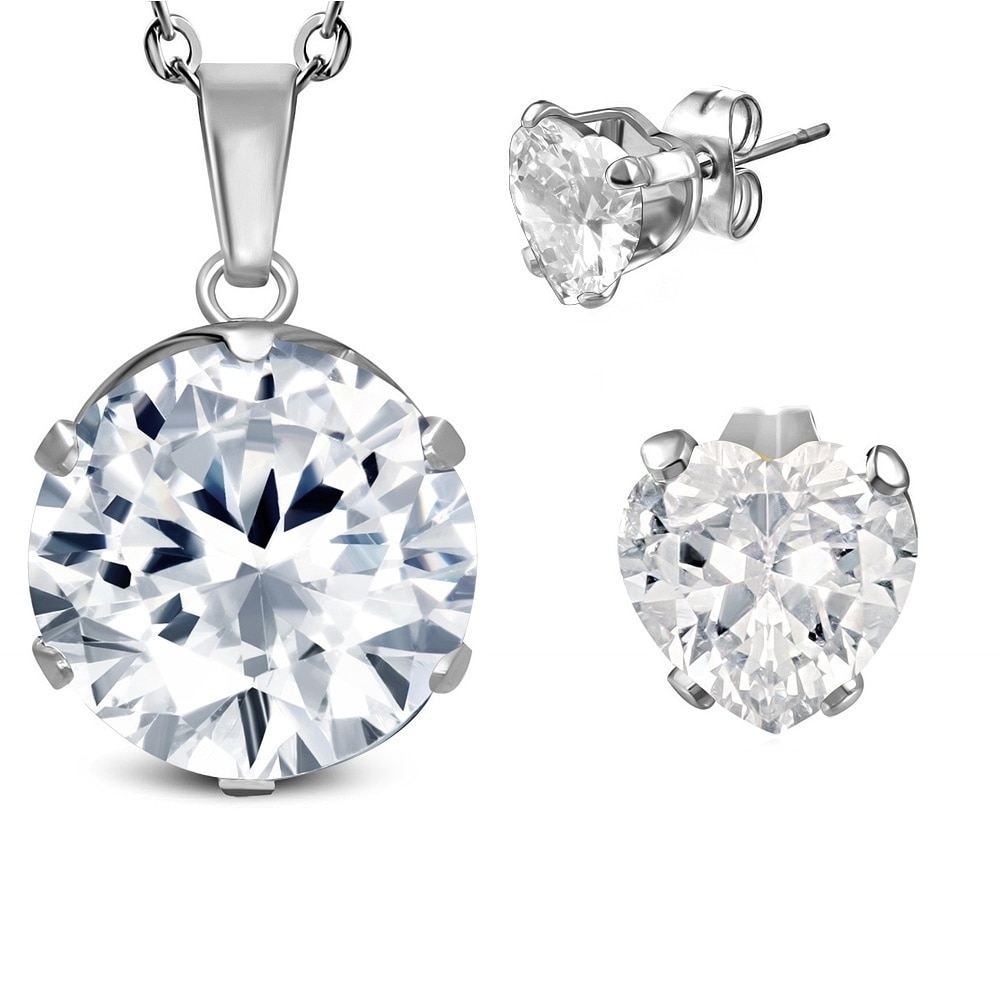 Set inox cu inimioare albe