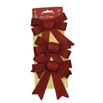 Set 3 fundite pentru brad, Rosii, cu sclipici, 10 x 11 cm, din poliester, Flippy Set 3 fundite pentru brad, Rosii, cu sclipici, 10 x 11 cm, din poliester, Flippy