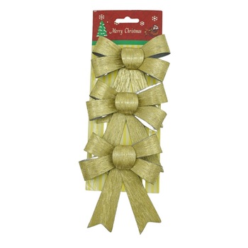 Set 3 fundite pentru brad, Aurii, cu sclipici, 10 x 11 cm, din poliester, Flippy Set 3 fundite pentru brad, Aurii, cu sclipici, 10 x 11 cm, din poliester, Flippy