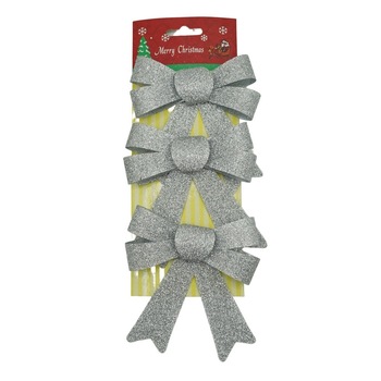 Set 3 fundite pentru brad, Argintii, cu sclipici, 10 x 11 cm, din poliester, Flippy Set 3 fundite pentru brad, Argintii, cu sclipici, 10 x 11 cm, din poliester, Flippy