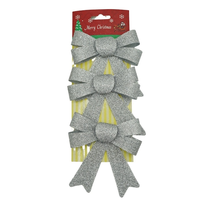 Комплект Панделки за елха Flippy, сребрист, с брокат 10 х 11 см, полиестер, 3 броя