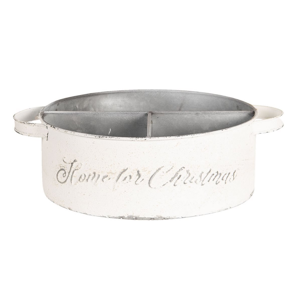 Tava decorativa compartimentata din metal alb si gri vintage 36 cm x 28 cm x 10 h