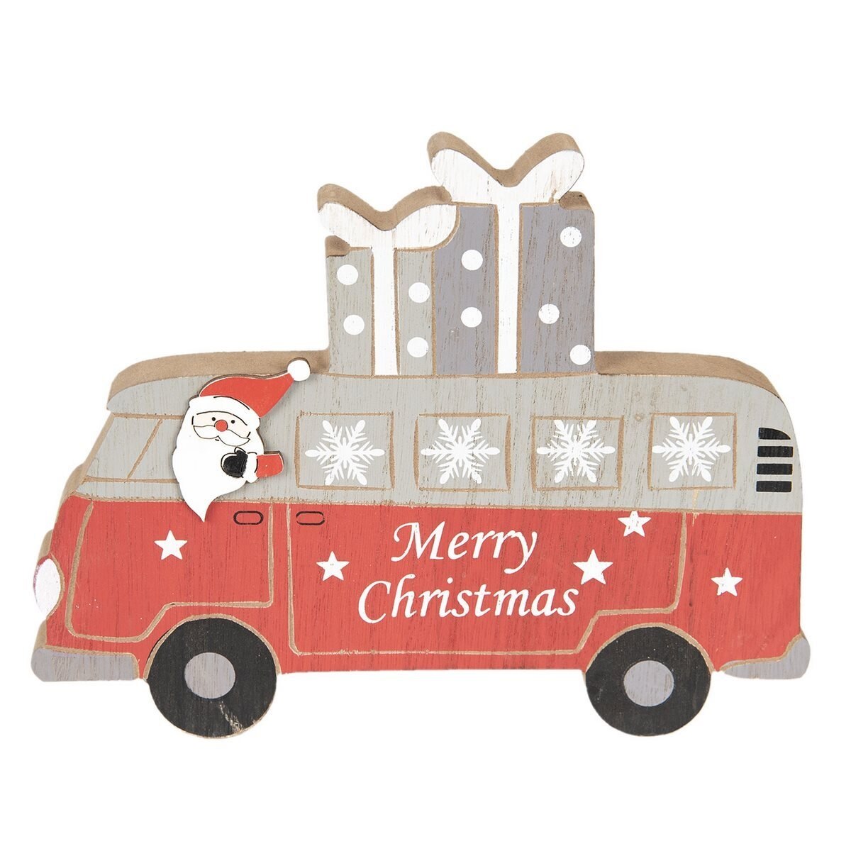 Decoratiune Craciun microbuz din lemn 22 cm x 2 cm x 17 h
