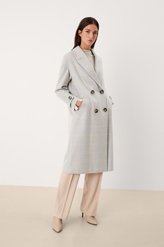 s.Oliver, Palton lung din amestec de lana cu model in carouri, Albastru deschis s.Oliver, Palton lung din amestec de lana cu model in carouri, Albastru deschis