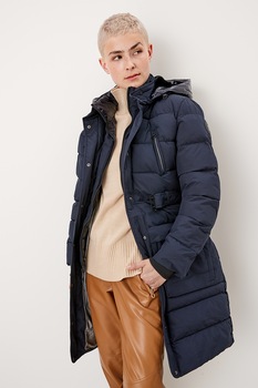 s.Oliver, Geaca lunga cu gluga, vatelina si aspect matlasat, Bleumarin s.Oliver, Geaca lunga cu gluga, vatelina si aspect matlasat, Bleumarin