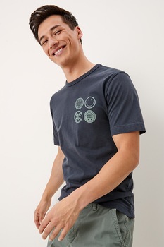 s.Oliver, Tricou de bumbac cu decolteu la baza gatului, Gri carbune s.Oliver, Tricou de bumbac cu decolteu la baza gatului, Gri carbune