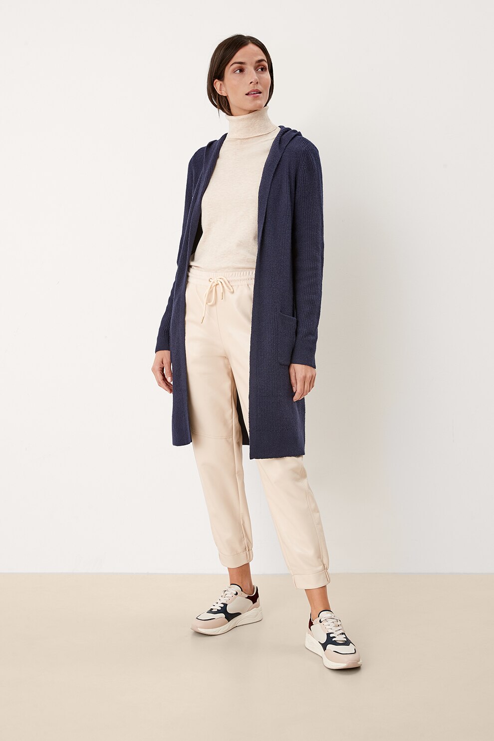 s.Oliver, Cardigan lung striat cu gluga, Bleumarin