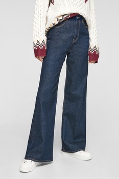 s.Oliver, Blugi cu croiala ampla si banda din reiat in talie, Albastru inchis s.Oliver, Blugi cu croiala ampla si banda din reiat in talie, Albastru inchis