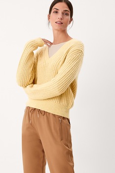 s.Oliver, Pulover din amestec de lana cu decolteu in V, Galben s.Oliver, Pulover din amestec de lana cu decolteu in V, Galben