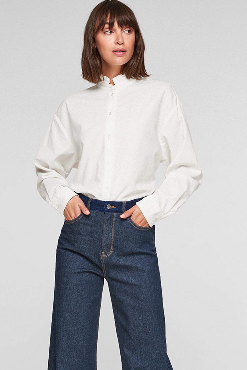 s.Oliver, Camasa lejera cu guler scurt cu volane, Alb