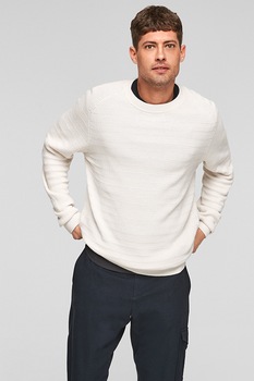 s.Oliver, Pulover cu decolteu la baza gatului si maneci raglan, Alb s.Oliver, Pulover cu decolteu la baza gatului si maneci raglan, Alb