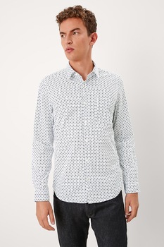 s.Oliver, Camasa slim fit cu buzunar aplicat pe piept, Alb/Bleumarin inchis s.Oliver, Camasa slim fit cu buzunar aplicat pe piept, Alb/Bleumarin inchis