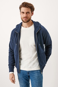 s.Oliver, Hanorac cu fermoar si buzunare laterale, Bleumarin s.Oliver, Hanorac cu fermoar si buzunare laterale, Bleumarin