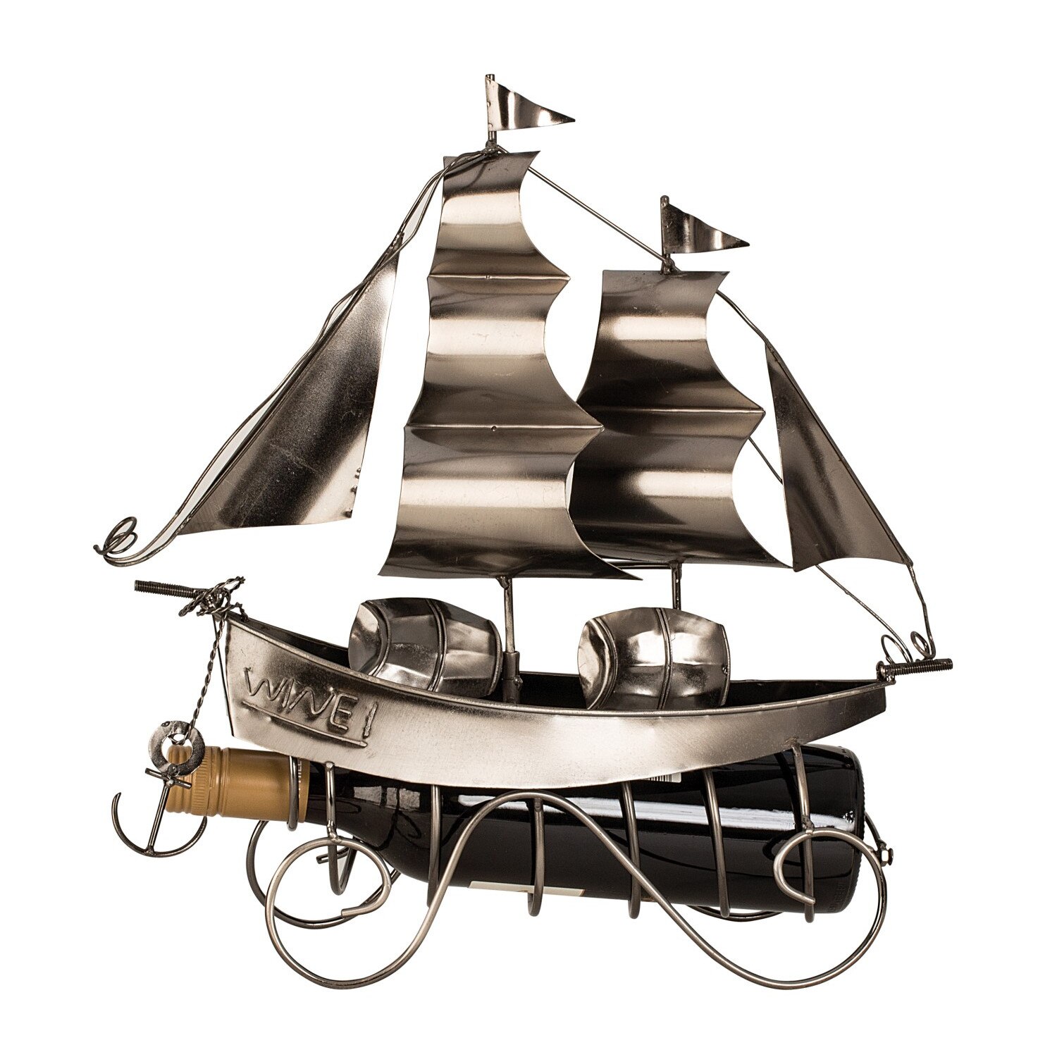Suport pentru sticla vin din metal, Nava cu Vele, h 38.5 cm