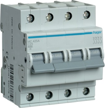 Siguranta Automata, Hager, 25A, 4P, 6KA, Curba C, MC425A Siguranta Automata, Hager, 25A, 4P, 6KA, Curba C, MC425A