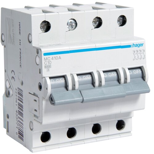 Siguranta Automata, Hager, 10A, 4P, 6KA, Curba C, MC410A