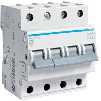 Siguranta Automata, Hager, 10A, 4P, 6KA, Curba C, MC410A Siguranta Automata, Hager, 10A, 4P, 6KA, Curba C, MC410A