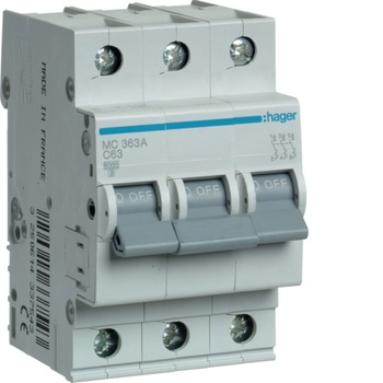 Siguranta Automata, Hager, 63A, 3P, 6KA, Curba C, MC363A Siguranta Automata, Hager, 63A, 3P, 6KA, Curba C, MC363A
