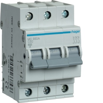 Siguranta Automata, Hager 50A, 3P, 6KA, Curba C, MC350A Siguranta Automata, Hager 50A, 3P, 6KA, Curba C, MC350A