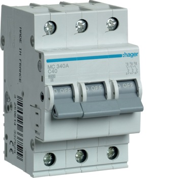 Siguranta Automata, Hager, 40A, 3P, 6KA, Curba C, MC340A Siguranta Automata, Hager, 40A, 3P, 6KA, Curba C, MC340A