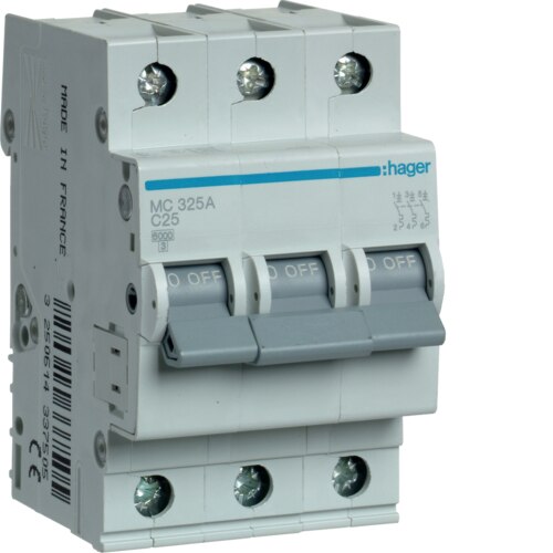 Siguranta Automata, Hager, 25A, 3P, 6KA, Curba C, MC325A