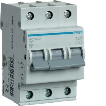 Siguranta Automata, Hager, 25A, 3P, 6KA, Curba C, MC325A Siguranta Automata, Hager, 25A, 3P, 6KA, Curba C, MC325A