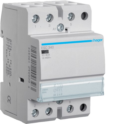 Contactor Modular. Hager, 40A, 3ND, Bobina, 230V, 3M, ESC340
