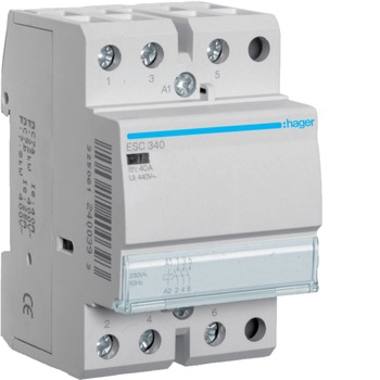 Contactor Modular. Hager, 40A, 3ND, Bobina, 230V, 3M, ESC340 Contactor Modular. Hager, 40A, 3ND, Bobina, 230V, 3M, ESC340