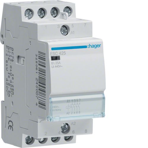 Contactor Modular, Hager, 25A, 4ND, Bobina, 230V 2M, ESC425