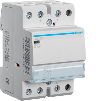 Contactor Modular, Hager, 63A, 3ND, Bobina, 230V, 3M, ESC363 Contactor Modular, Hager, 63A, 3ND, Bobina, 230V, 3M, ESC363