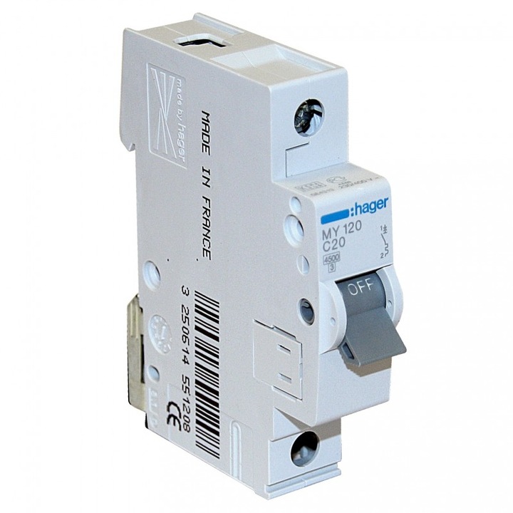 Siguranta Automata, Hager, 20A, 1P, 4.5KA, Curba C, MY120