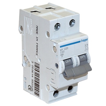 Siguranta Automata, Hager, 20A, 2P, 4.5KA, Curba C, MY220 Siguranta Automata, Hager, 20A, 2P, 4.5KA, Curba C, MY220