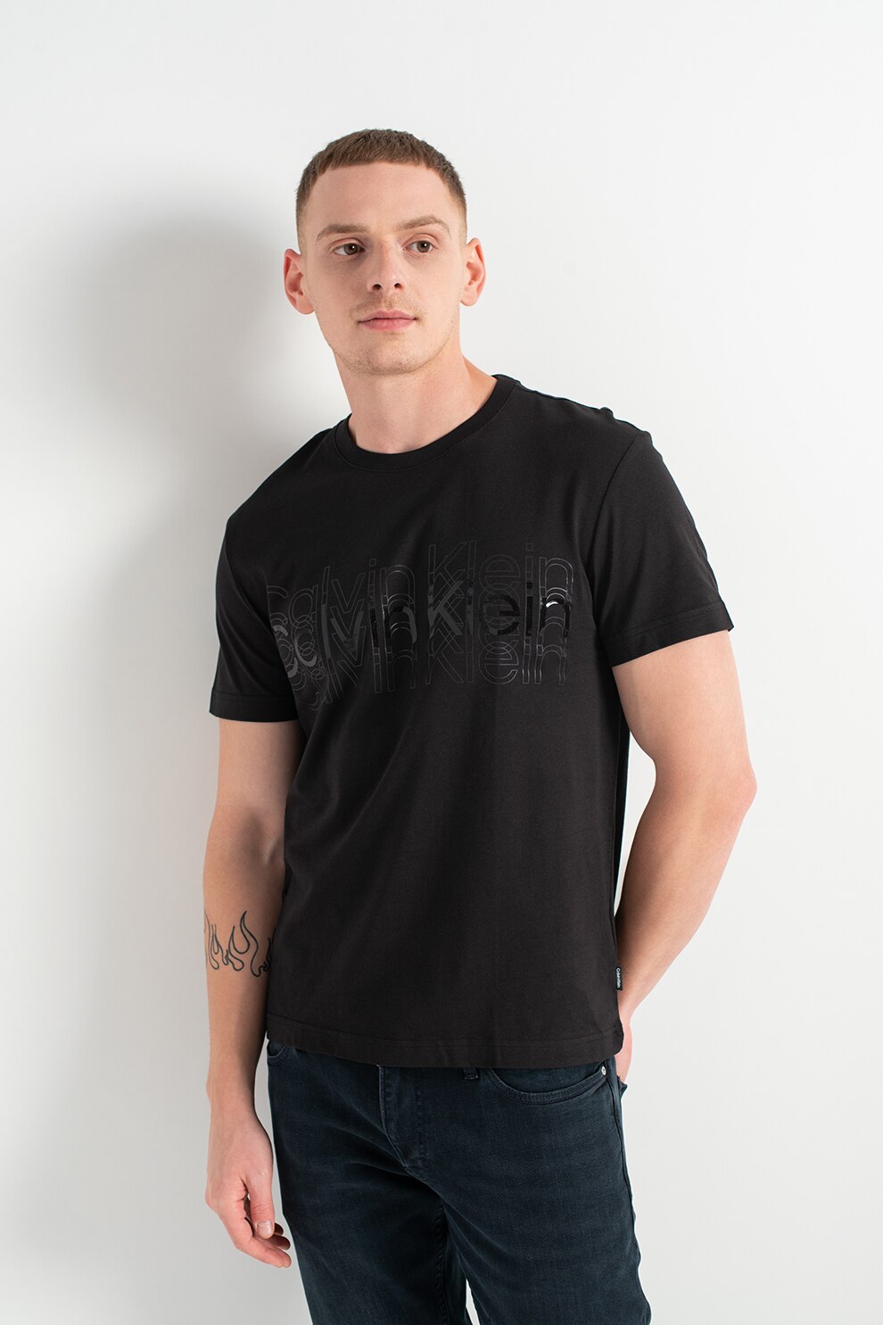CALVIN KLEIN, Tricou regular fit de bumbac organic cu imprimeu logo, Negru, S