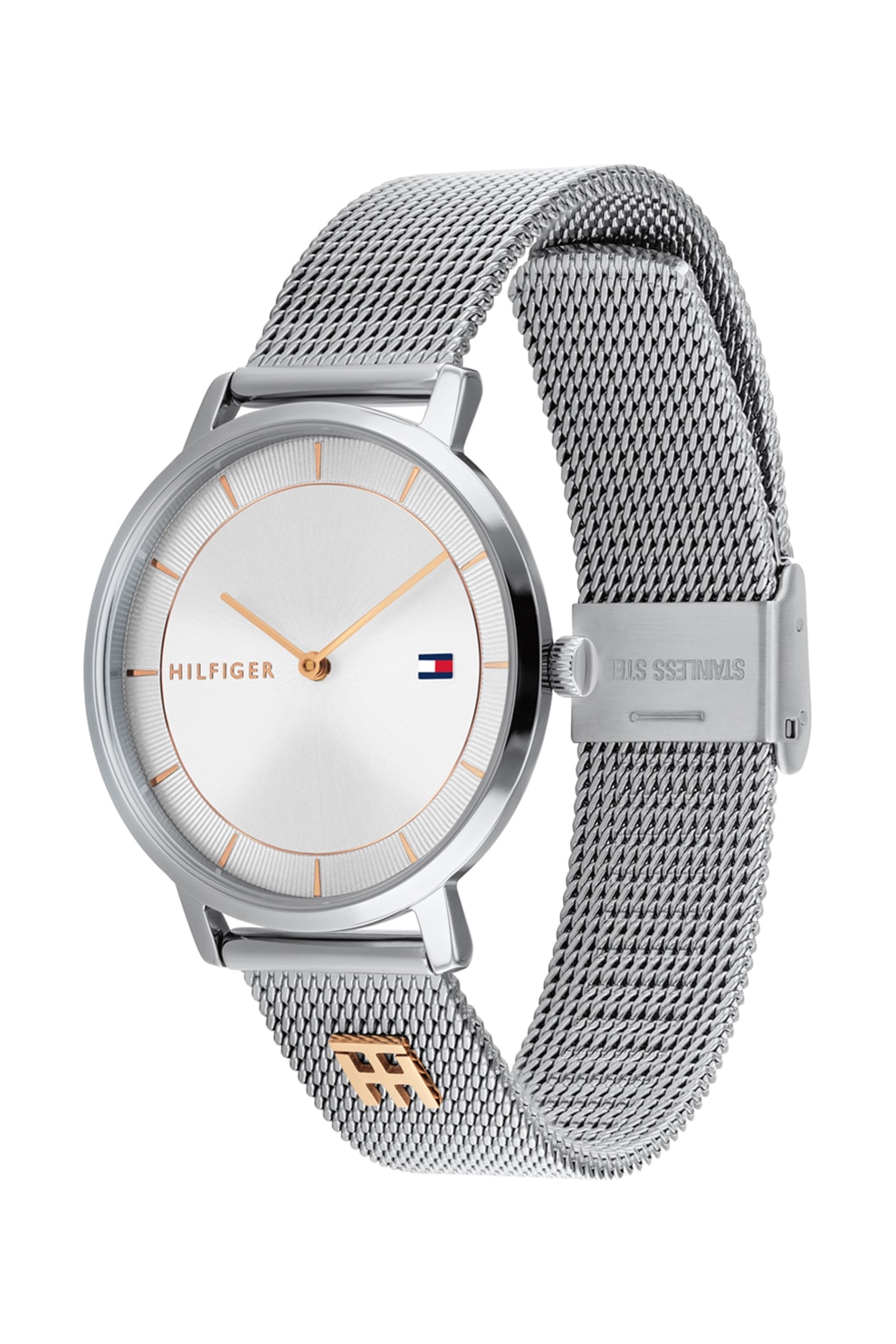 Tommy Hilfiger, Ceas quartz cu bratara din plasa, Argintiu