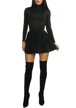 Rochie scurta tip maleta cu volane Yvanna, Negru Rochie scurta tip maleta cu volane Yvanna, Negru