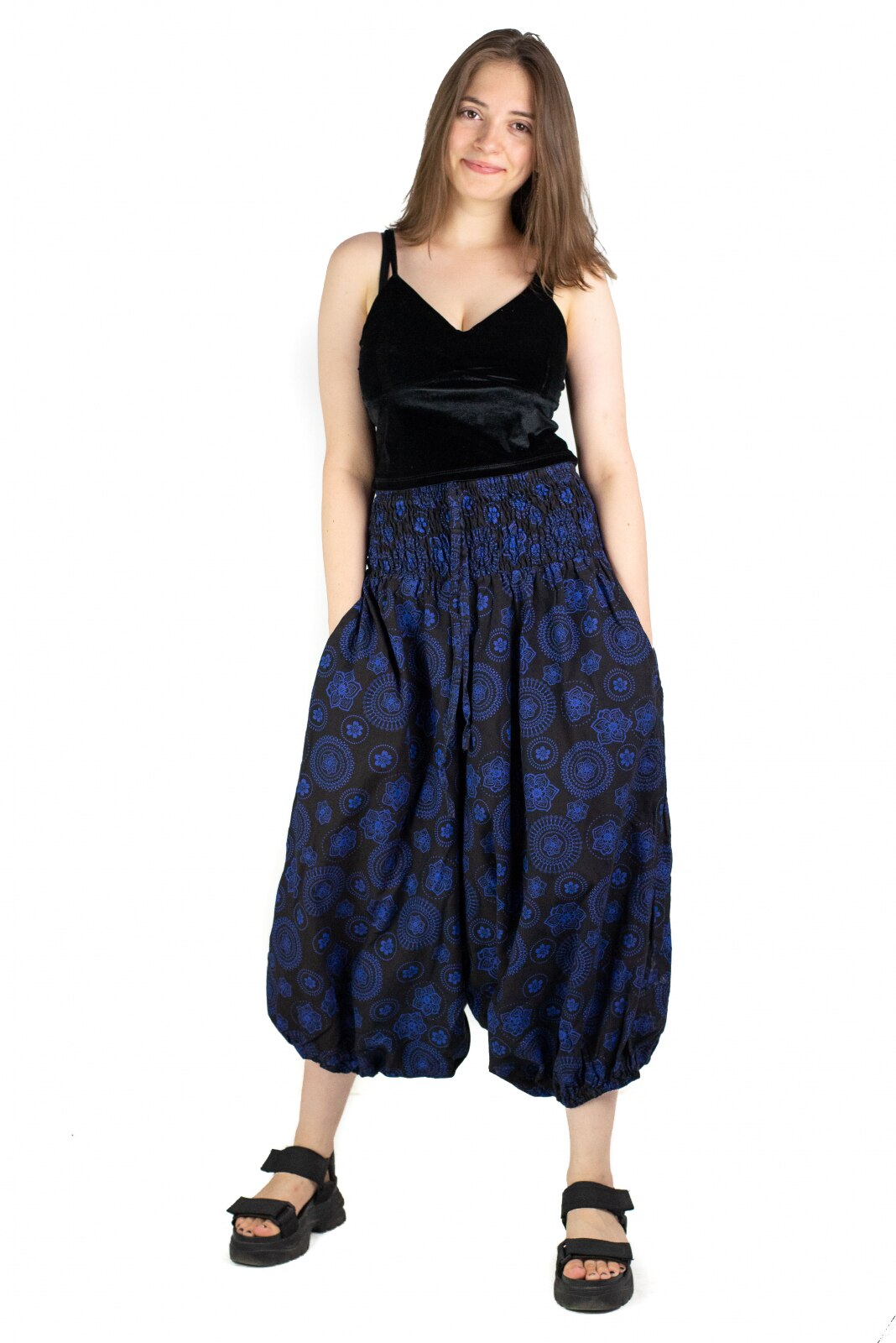 Salvari Ucca cu banda lata si print, Model 17, Albastru inchis, marime universala