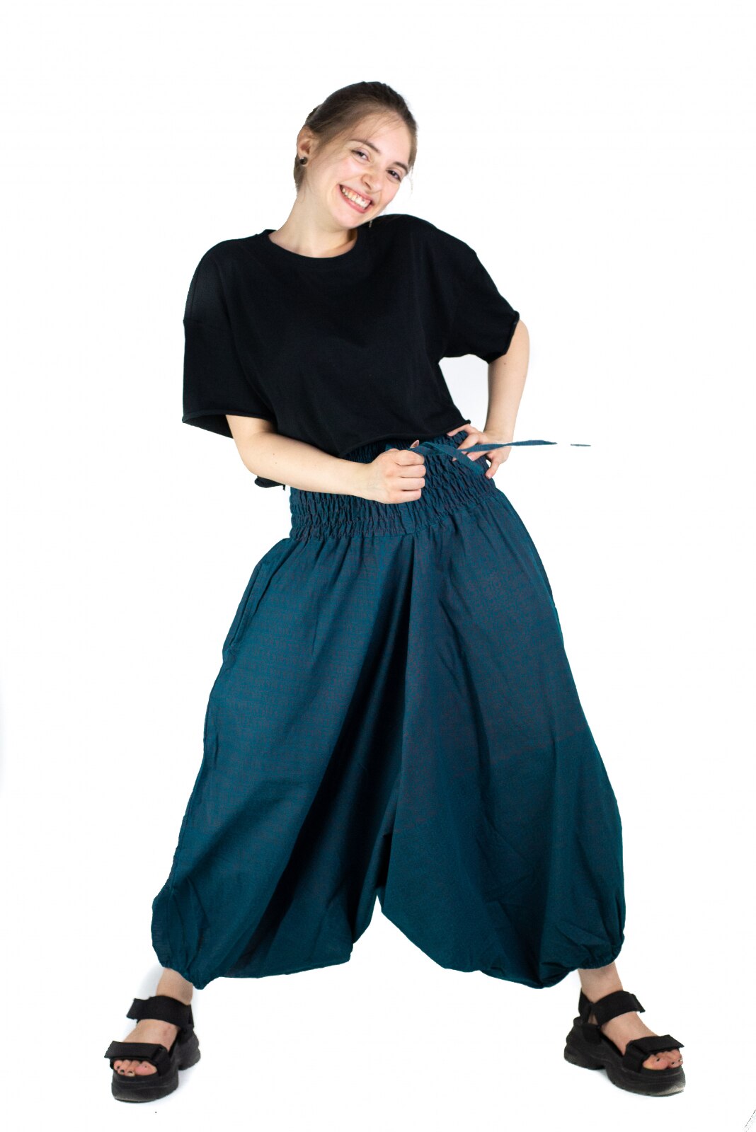 Salvari Ucca cu banda lata si print abstract, Albastru, Model 21, Marime universala