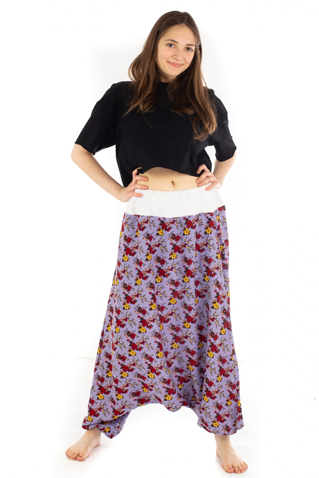 Salvari Ucca cu banda lata si print floral, Mov, Marime universala