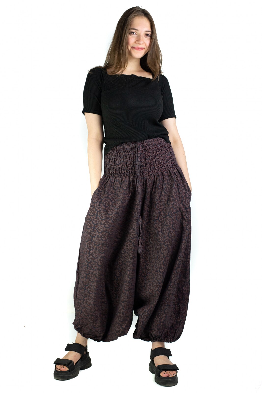 Salvari Ucca cu banda lata si print, Maro, Model 4, Marime universala