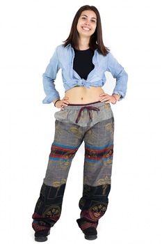 Pantaloni Ucca lejeri Heart of Hinduism, Gri/Rosu, marimea S/M Pantaloni Ucca lejeri Heart of Hinduism, Gri/Rosu, marimea S/M